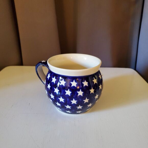Boleslawiec Poland Polish Pottery Blue & White Star Coffee Tea Cup Mug - Picture 2 of 6